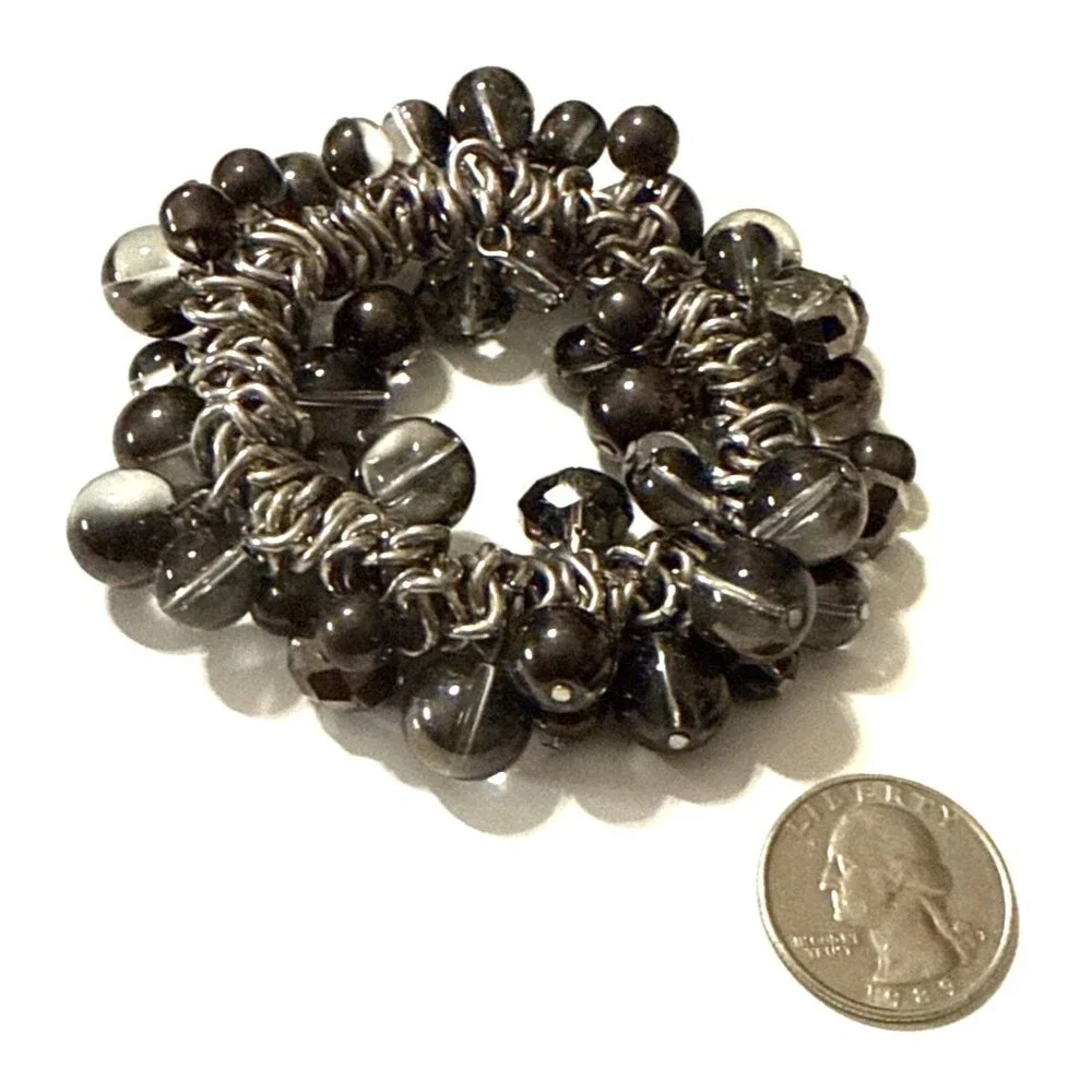 Vintage Smoky Grey Bead Cha Cha Bracelet Faceted Crystal Accent Statement 7